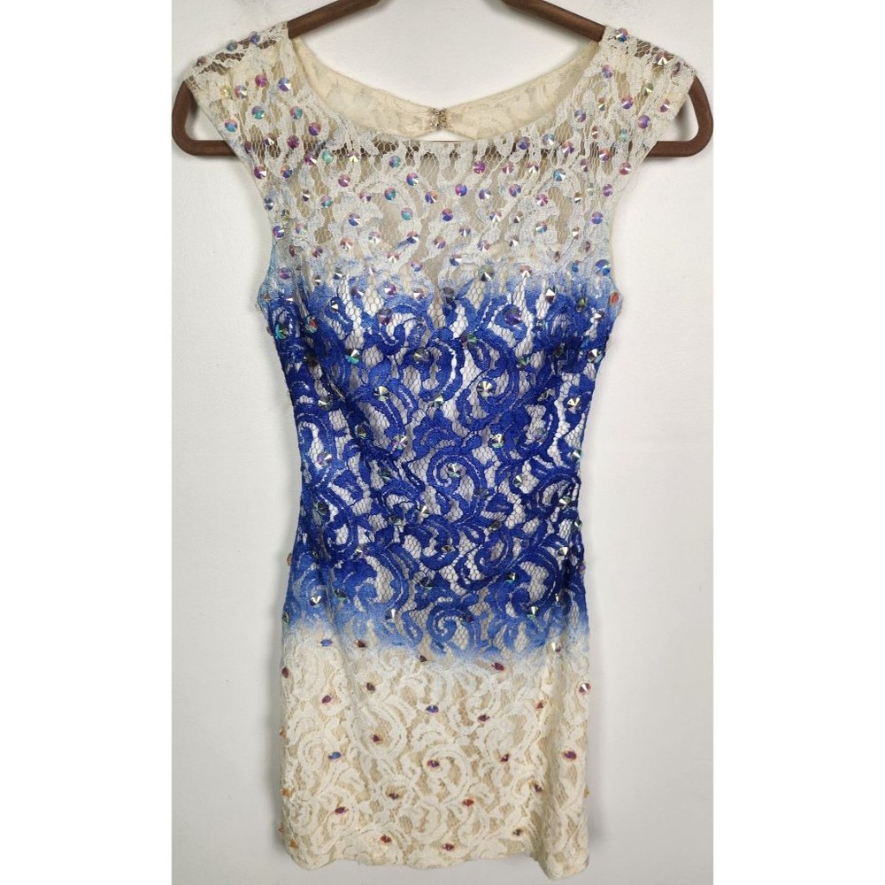 Vienna Women's Sz. 0 Blue & White Ombre Sequin Short Formal Dress
